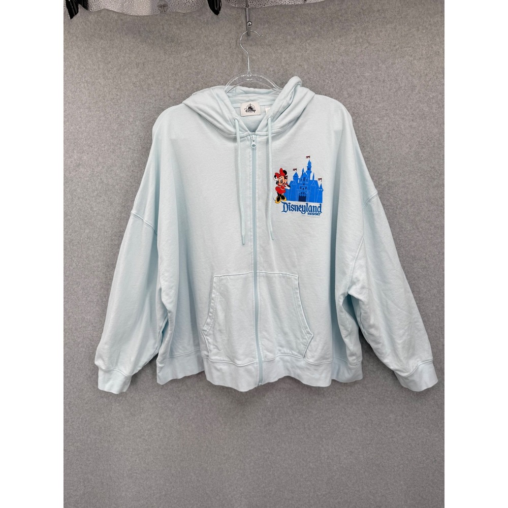 Disney Disneyland Resort Hoodie Women 2X Light Blue Mickey Friends Full Zip